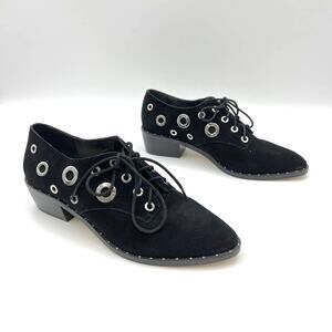 Lord & Taylor 424 Fifth Suede Leather Oxford Rose Black Grommet Details Punk